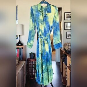 Le Streghe Blue and Green Tie-Dye Button-Up Dress